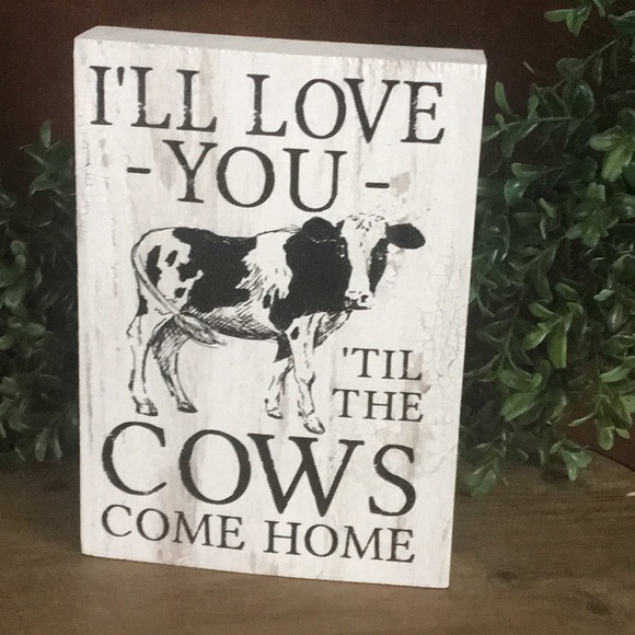 Other - Rustic Farmhouse Wood Block Farm Cow LOVE Accent